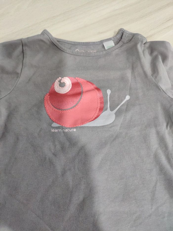 T shirt manches longues léger 12 mois bébé fille escargot - photo numéro 2