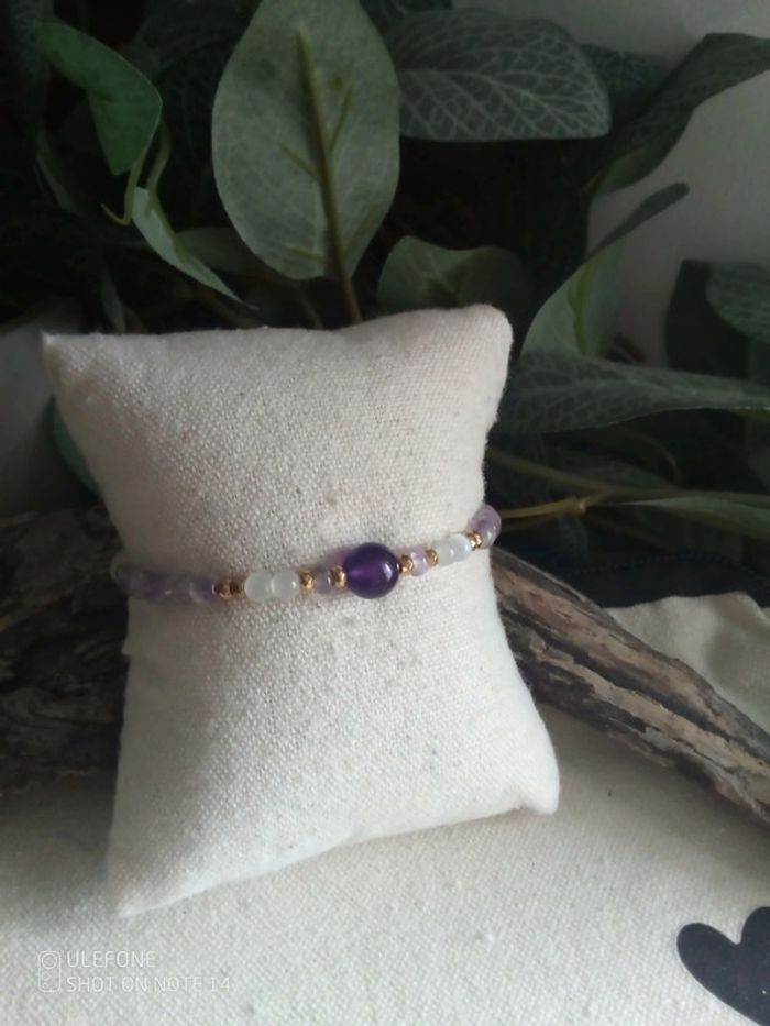 Bracelet pierres naturelles améthyste et sélénite - photo numéro 2
