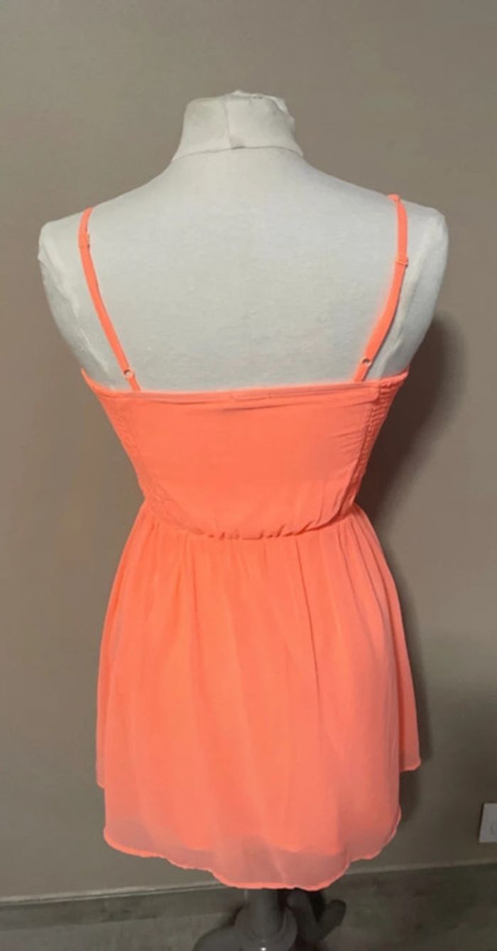 Robe fluide corail fluo à bretelles – zip devant – été / plage – taille S - photo numéro 3