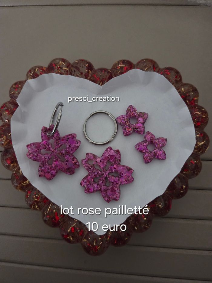 Lot bo + pampilles rose pailletté