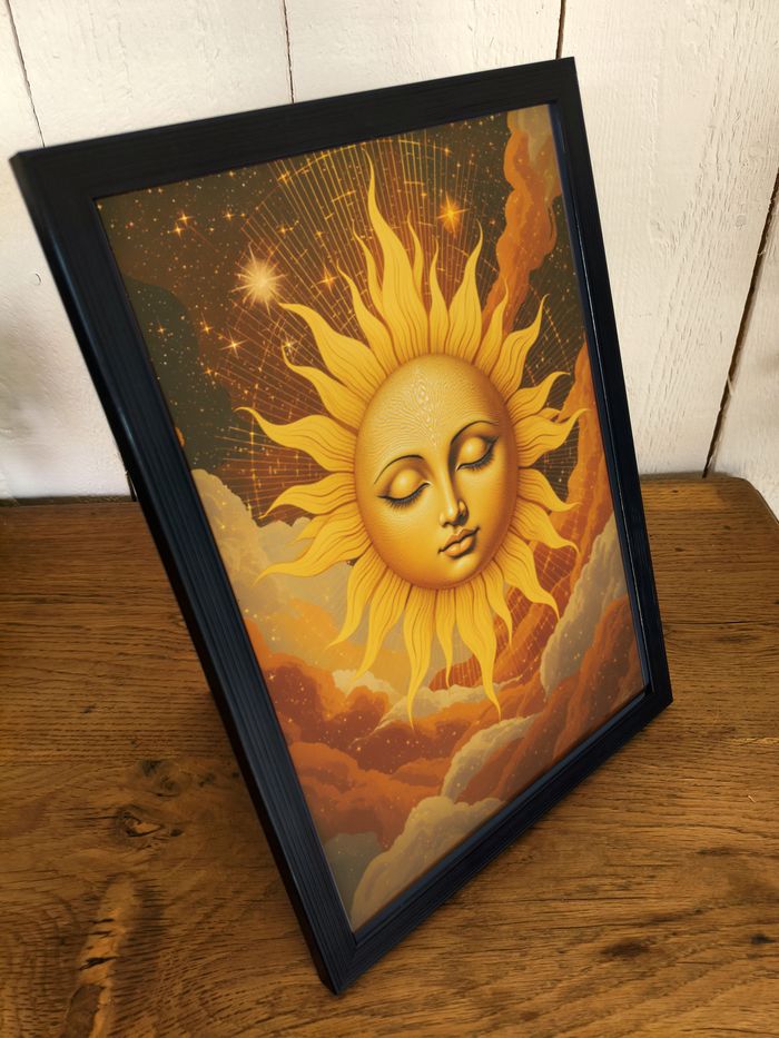 Affiche poster A4 (21×29,7 cm) soleil mystique doré – déco murale bohème, chambre, salon - photo numéro 2