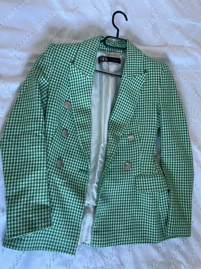 Zara veste blazer tailleur vichy à boutonnage croisé taille XS - photo numéro 19