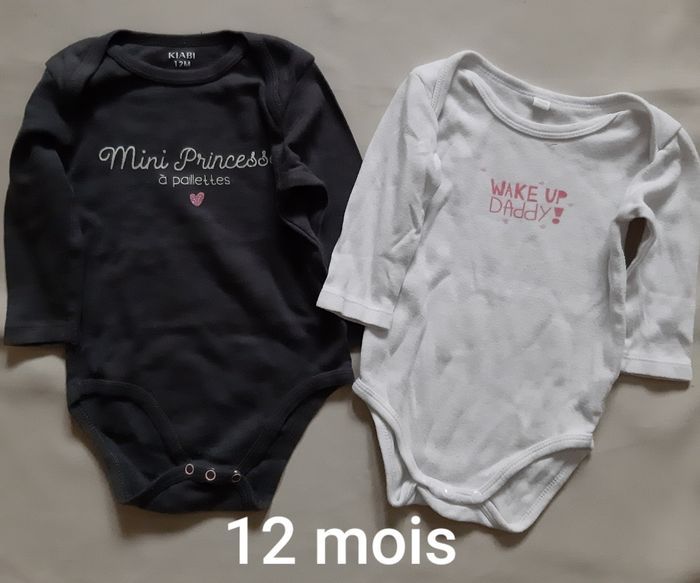 lot de 2 bodies manches longues gris et blanc - 12 mois - photo numéro 1
