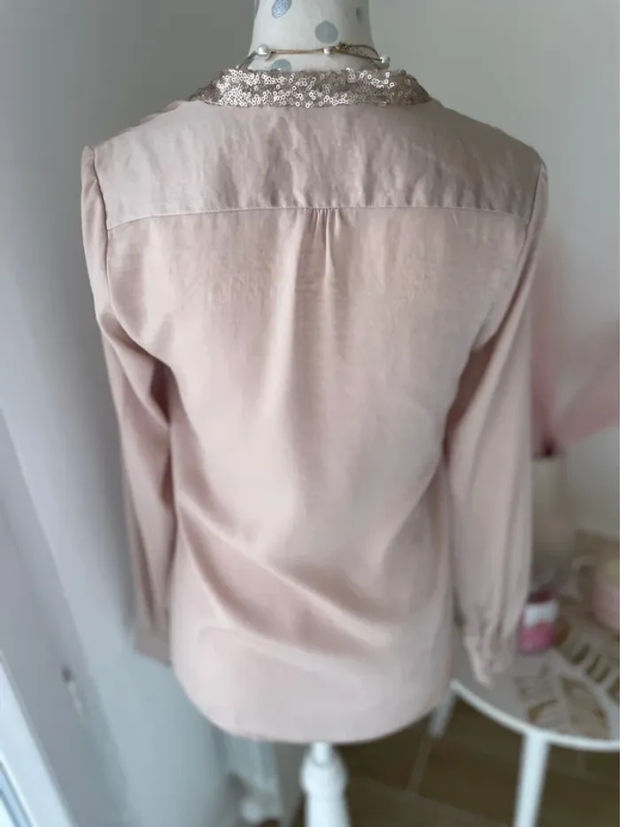 Blouse manches longues satiné, col, sequins 36 - photo numéro 7