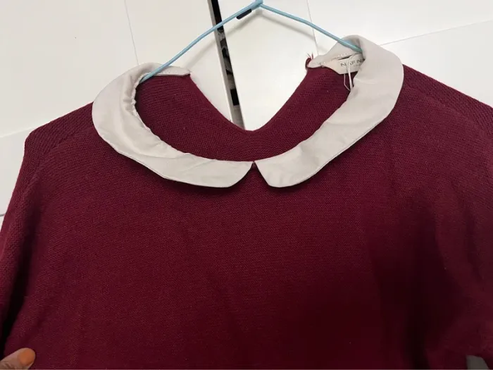Pull bordeaux col et fausse chemise en bas - photo numéro 3
