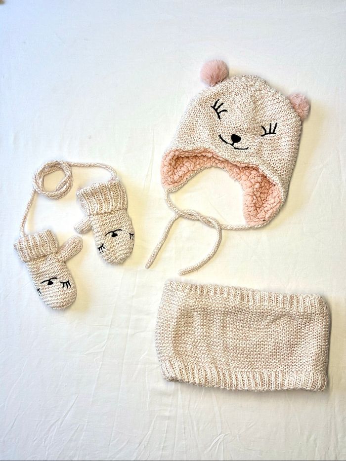 Ensemble bonnet, moufles & snood – Nini & Girls