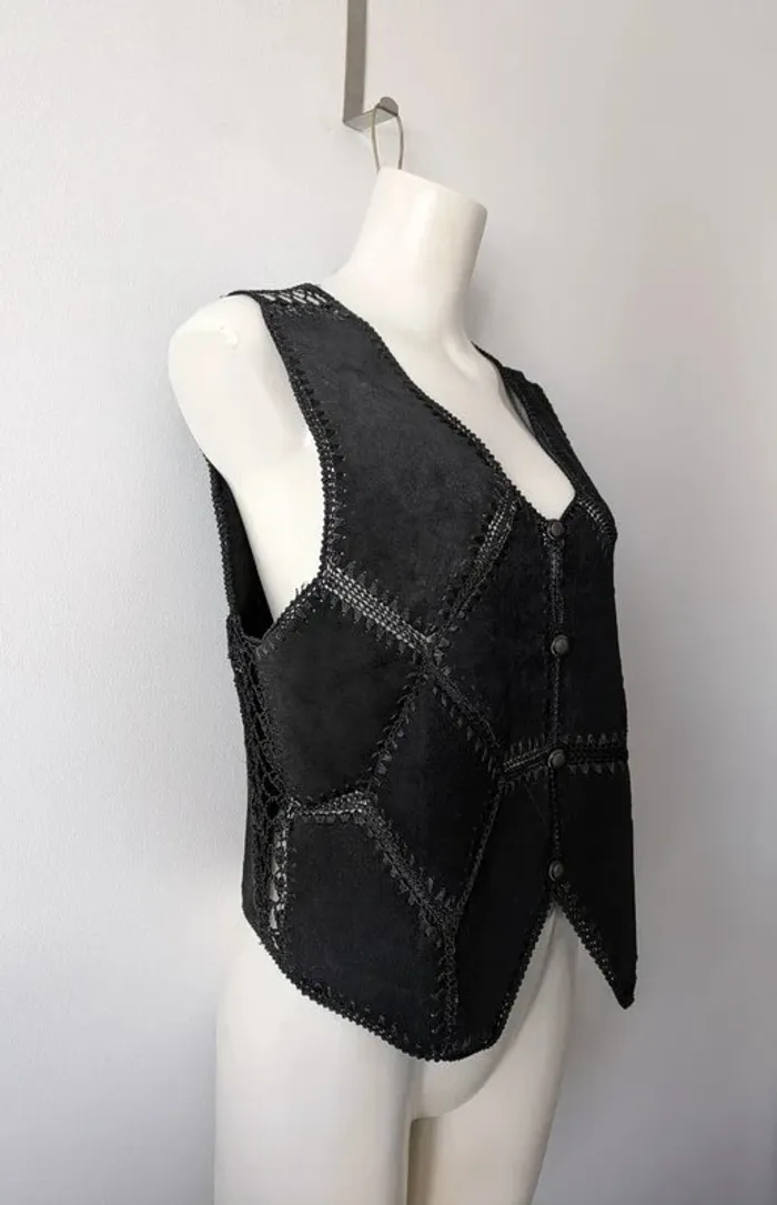 Gilet vintage en cuir daim - taille 40 - photo numéro 4