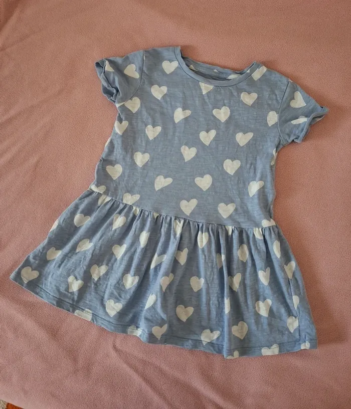 Robe d'été bleue à coeurs blancs - Vertbaudet - 4 ans, 104 cm