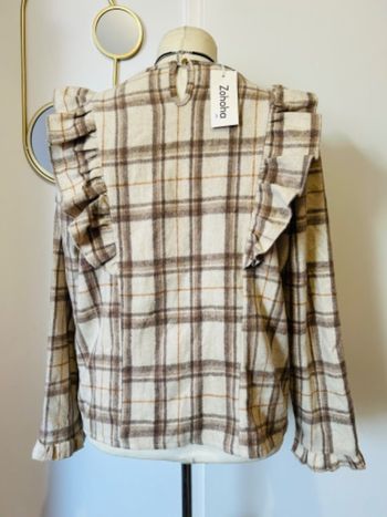 Jolie blouse chaude imprimé tartan beige crème