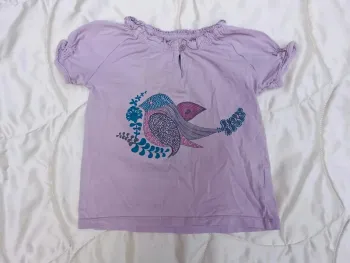 T-shirt manches courtes mauve oiseau 4 ans Vertbaudet