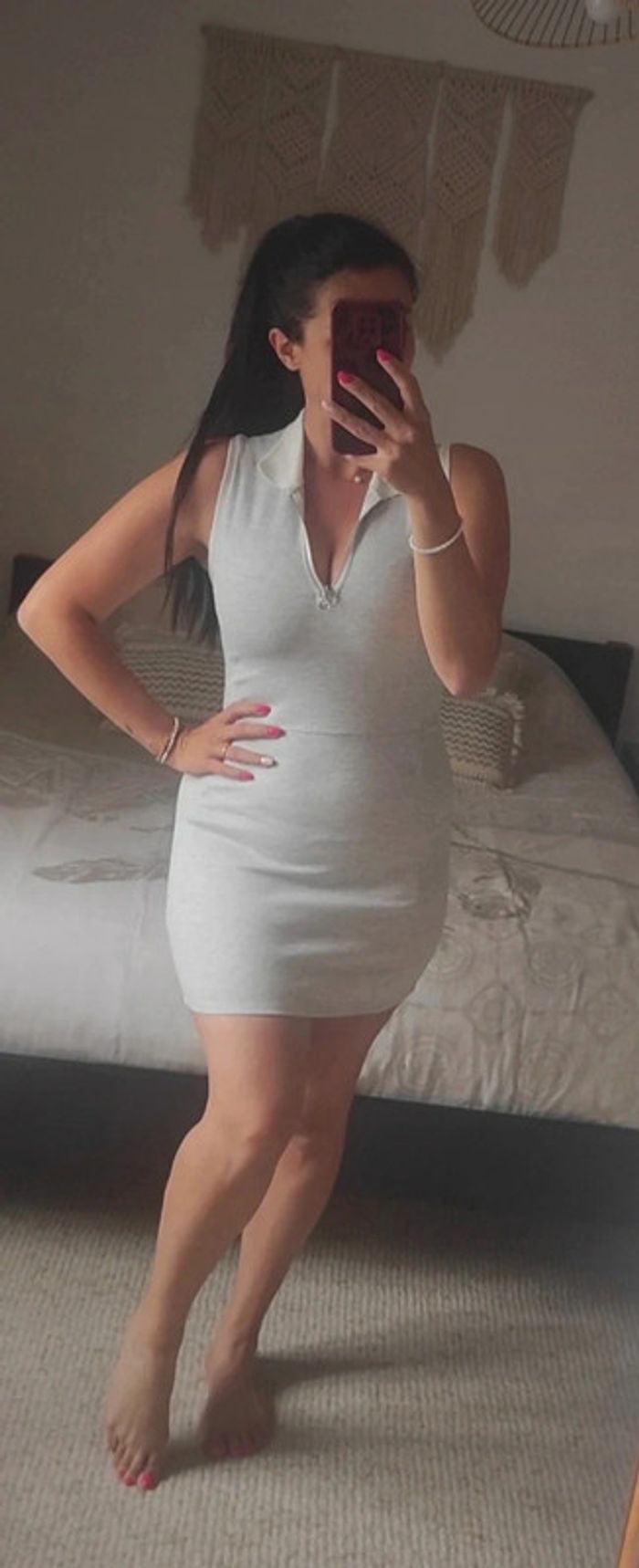 Petite robe Polo grise col blanc sans manches Way by IKKS XS zip décolleté