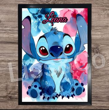 Cadre noir  Stitch Disney personnalisé prénom au choix