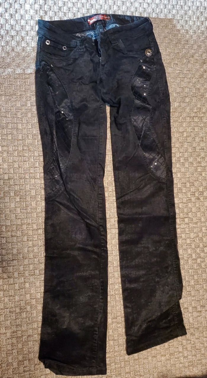 Jean Noir Strié Coupe Droite Estensivo - Taille 38: Confort et Élégance Scintillante - photo numéro 8