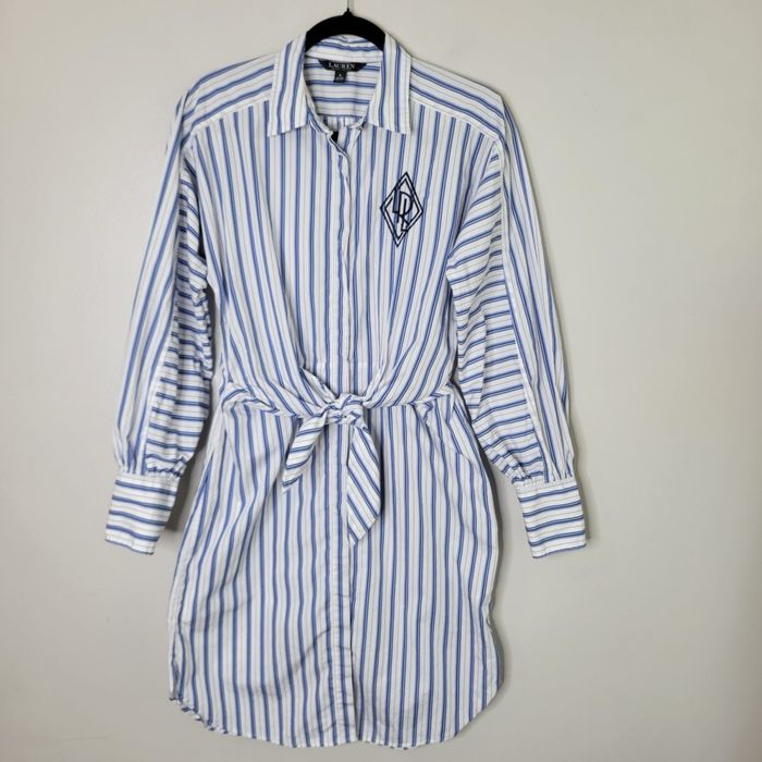 Robe-chemise Ralph Lauren en popeline de coton rayée. Neuve. Taille 6.