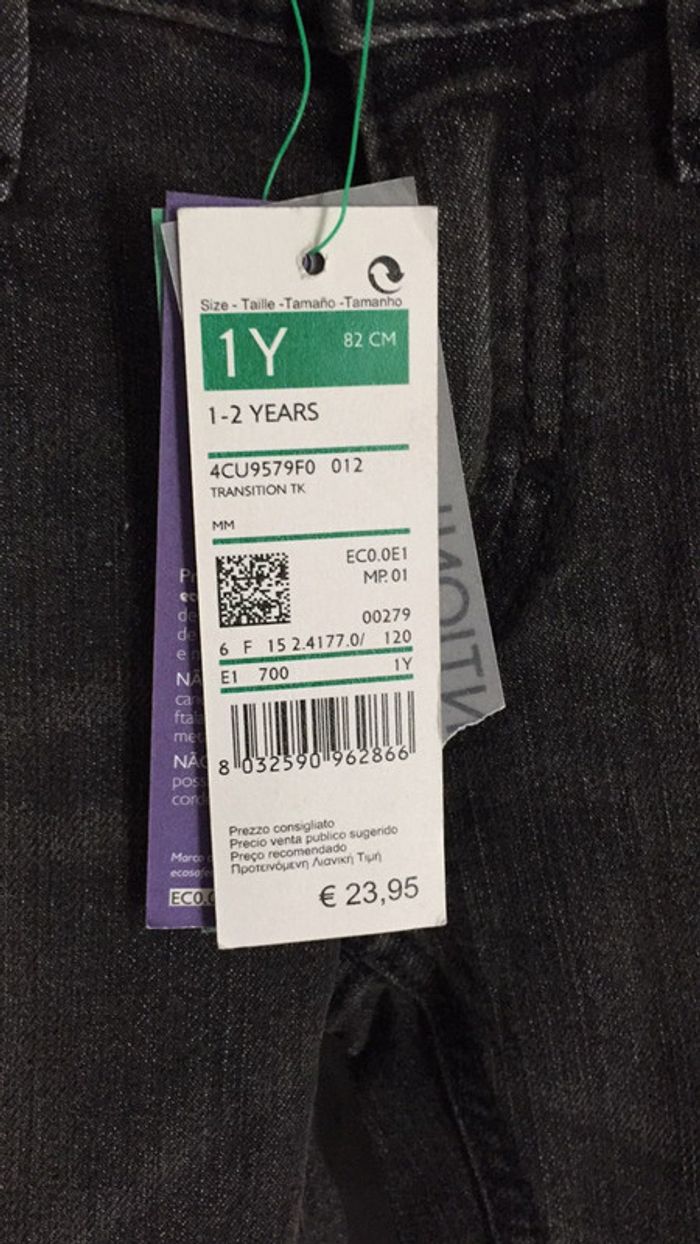 Benetton Neuf Avec Etiquette pantalon noir 1-2 Ans (82cm) - photo numéro 2