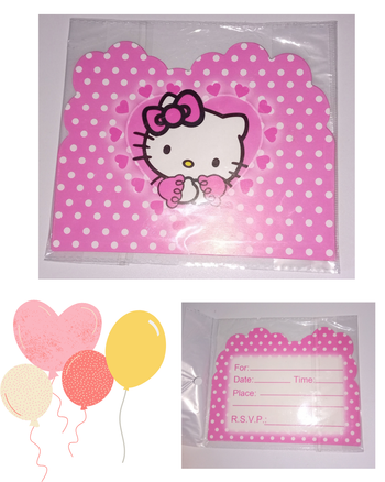 Lot de 10 invitations d'anniversaire Hello Kitty