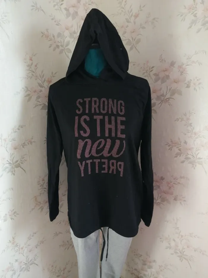 Sweat à capuche fin noir de sport avec message et lien à nouer / crivit / (L) - photo numéro 3