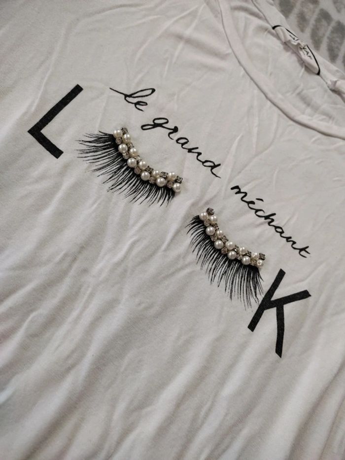 Tee-shirt manches courtes blanc strass perles NAF NAF taille S 36 - photo numéro 2