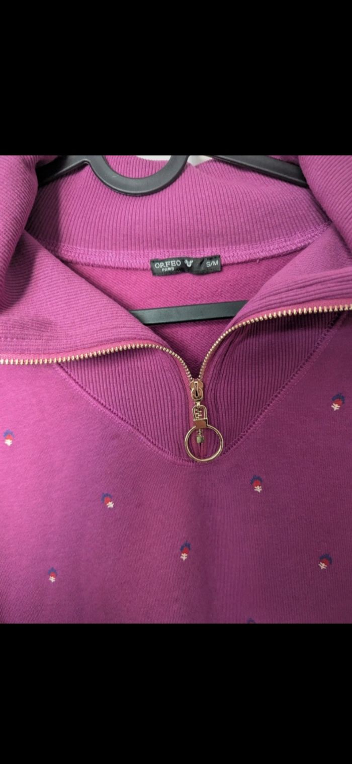 Sweat pull rose/violet vintage à motif - photo numéro 3
