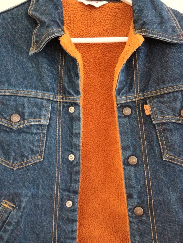 Veste en jean vintage Levi's fourrée sherpa orange - photo numéro 6