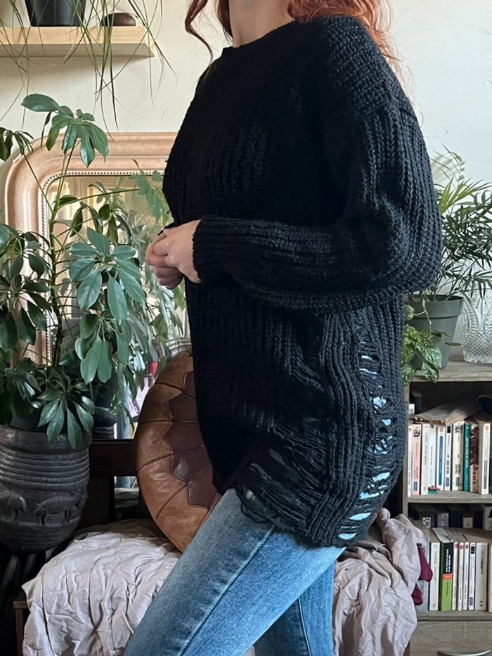 Pull d’hiver ample et long avec manches chauves-souris - noir - photo numéro 5