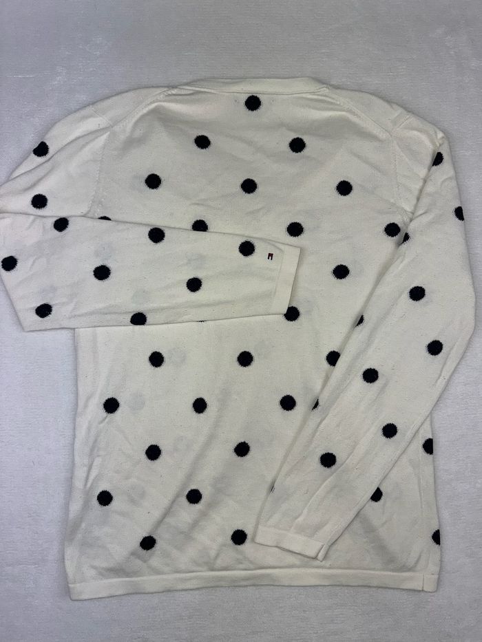 Pull / Sweat Tommy Hilfiger femme taille M col V manches longues blanc à pois noir 100% coton #02325 - photo numéro 6
