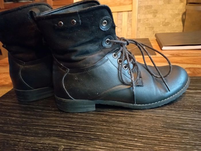 Bottines bi matière noires à lacets - photo numéro 4