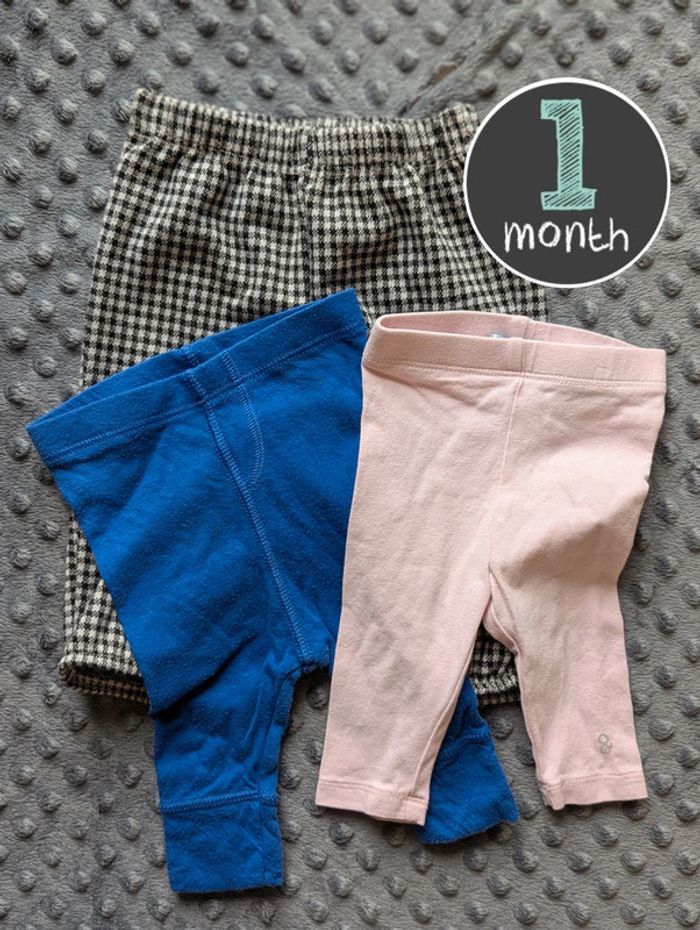 Lot 3 Bas Bébé : Obaibi (Rose), Bleu & Carreaux - Taille 1 Mois
