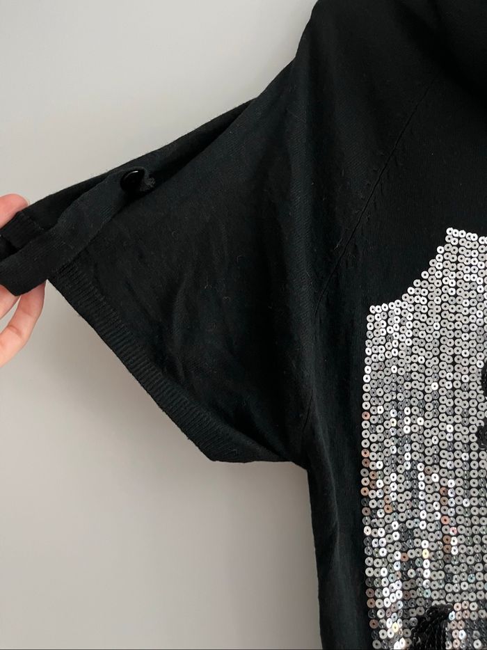 Robe Tunique Noire JL Mode - Motif Visage Sequins Argentés et Rouge 💋 - photo numéro 3