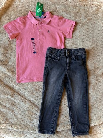 Ensemble bébé garçon 2 ans polo Okaïdi rose + jean Vertbaudet