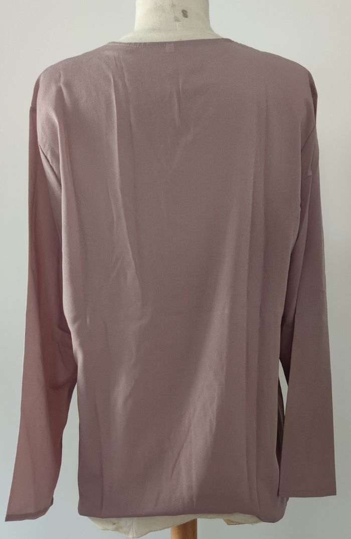 💜 Blouse ample Mauve Poudré - Encolure V Paillettes Argentées - T.XXL - photo numéro 2