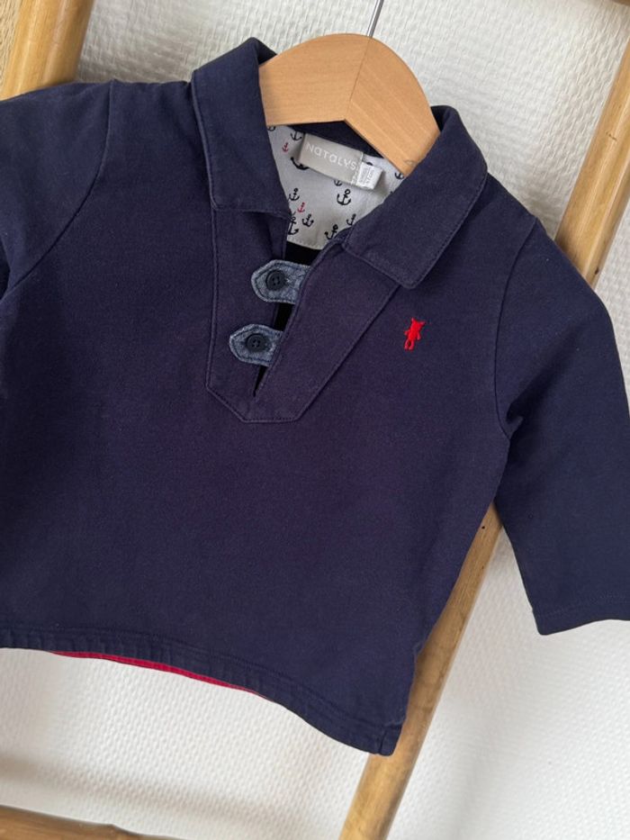 Polo manches longues Bleu marine Natalys Taille 9 mois - photo numéro 2
