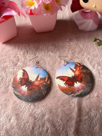 Boucles d'oreilles rondes - Design Papillon & Coucher de soleil