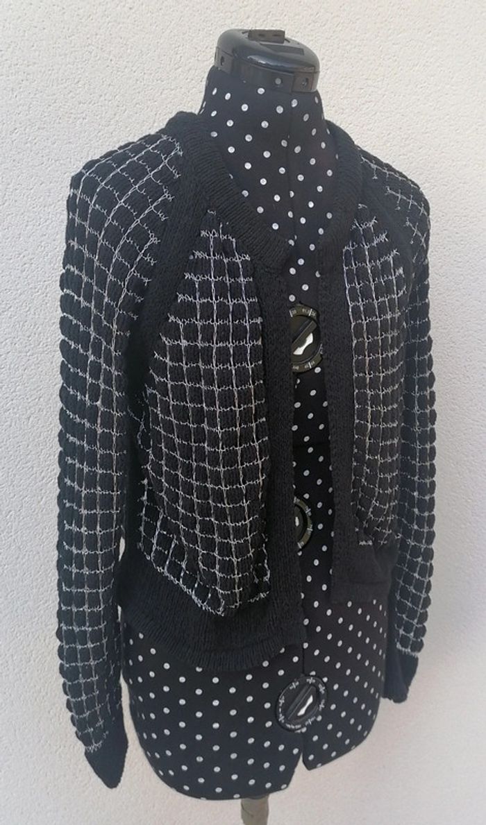 Veste / cardigan noir argenté ajouré Taille M Cop Copine - photo numéro 8