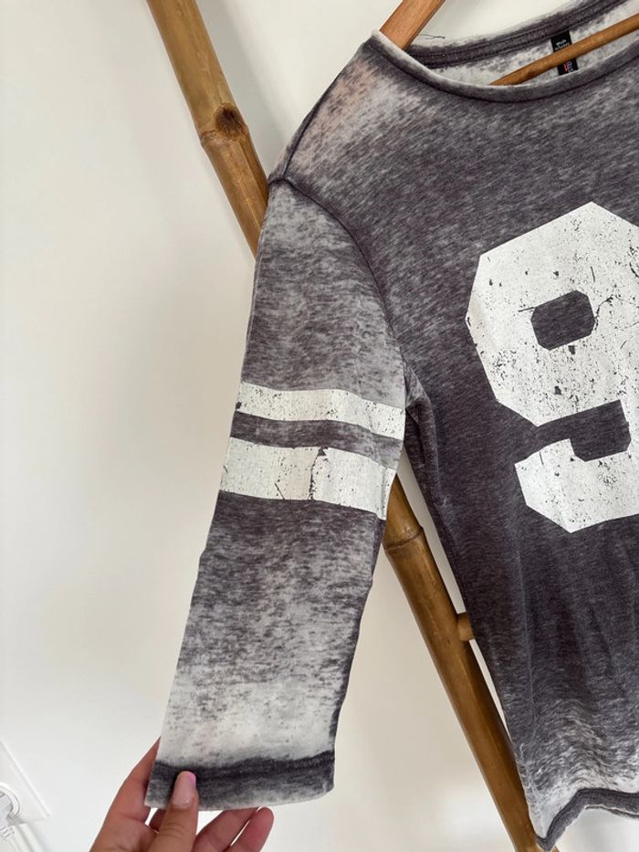 t-shirt à manches 3/4 gris et blanc - fb sister taille S - photo numéro 2