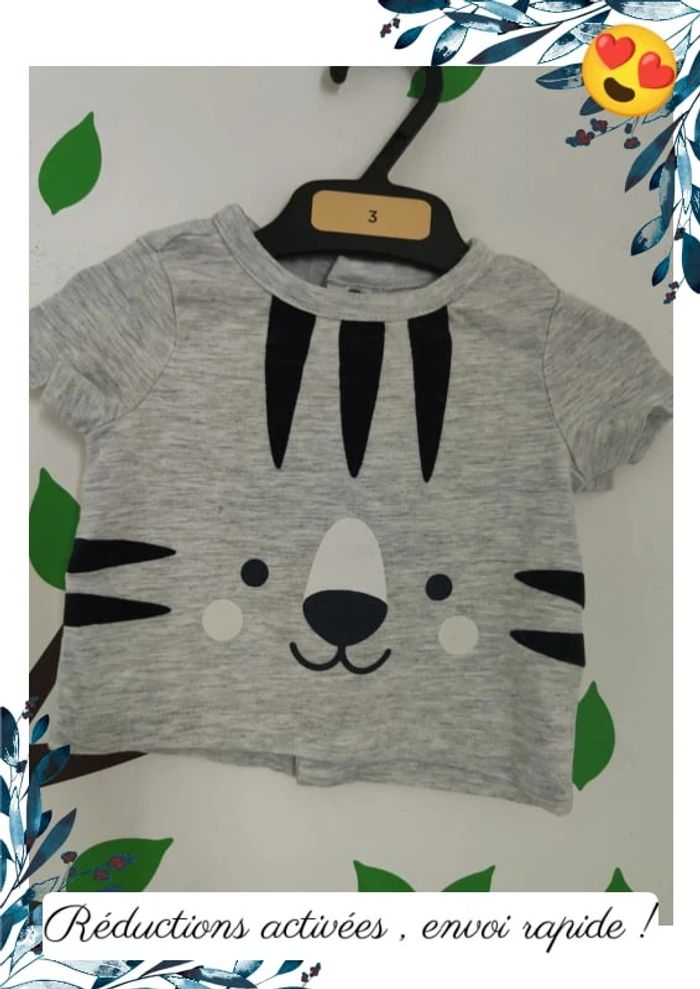 T-shirt bébé tigre 🐅 Naissance 50cm - photo numéro 2