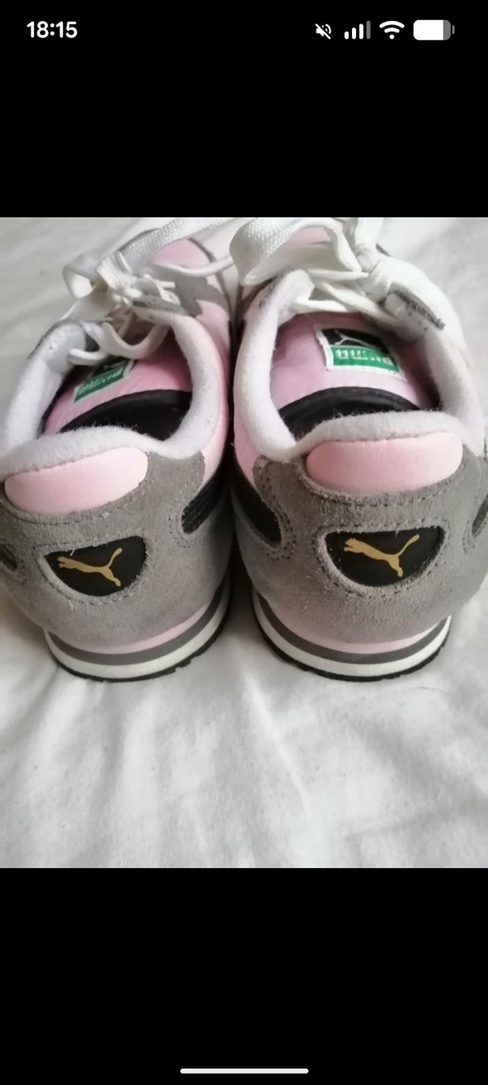 Baskets vintage Puma rose et daim gris et noir. Taille 38 - photo numéro 8