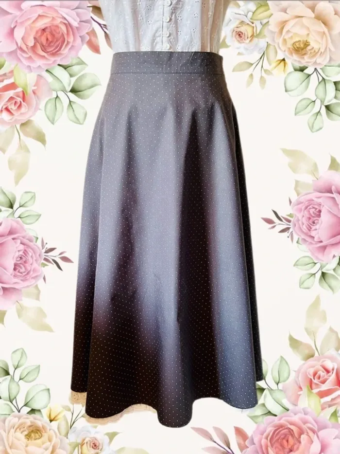 🩶🌸Jupe longue à pois bohème coton gris M/38 cottagecore Oktoberfest Berwin&Wolff polka dots skirt🌸🩶 - photo numéro 2