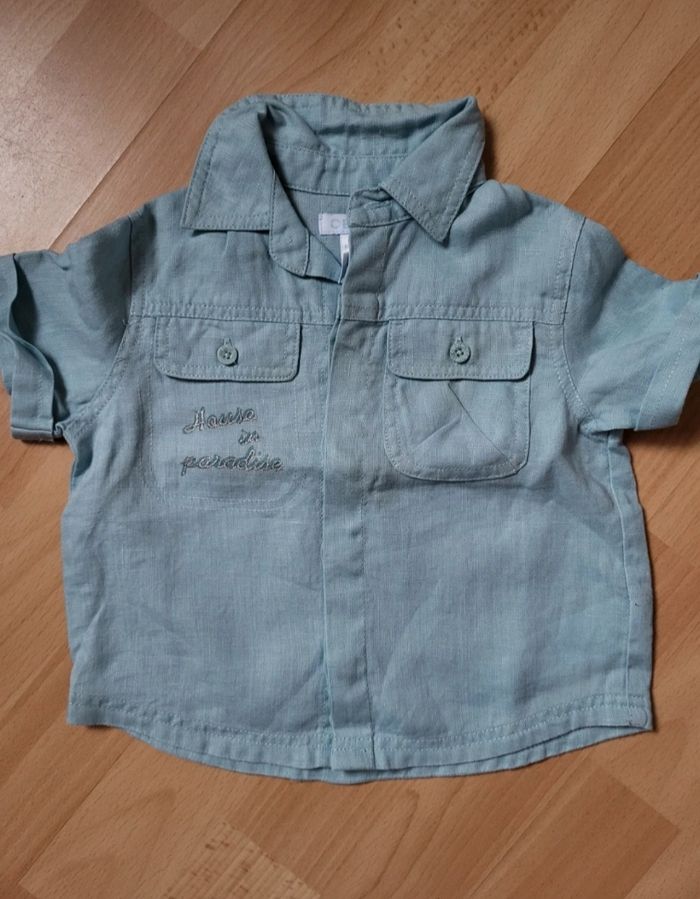 Ensembles 3 pièces Obaïbi bermuda T-shirt chemise 6 mois 67cm - photo numéro 9