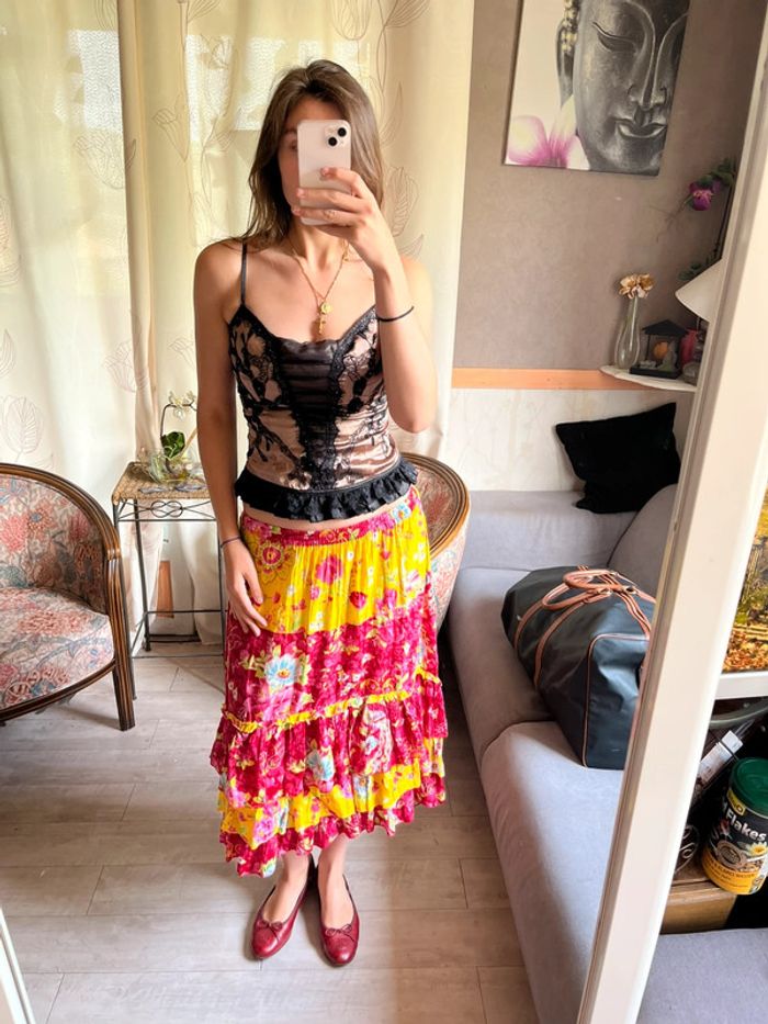 Jupe longue maxi skirt kitsch bohème champêtre fleurie hippie bohemian - photo numéro 2