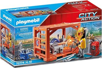 Playmobil City Action 70774 Ouvrier et conteneur- Le Cargo-Port Ouvrier