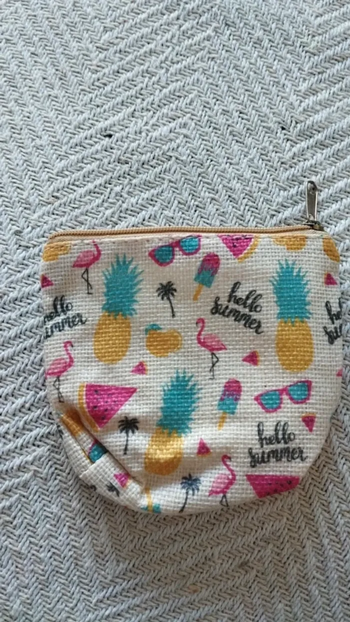 Porte monnaie tissu colorés flamand rose ananas - photo numéro 2
