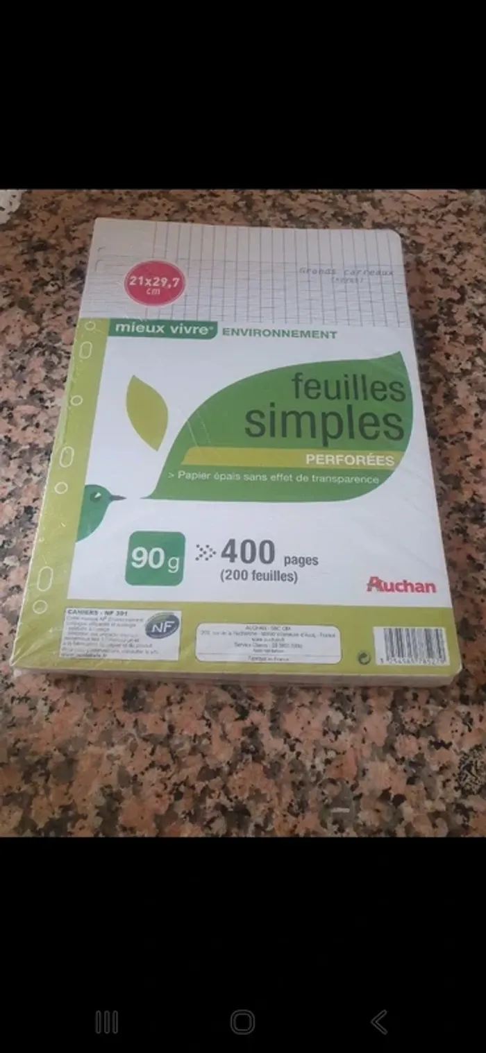 Paquet de 200 feuilles simple perforé