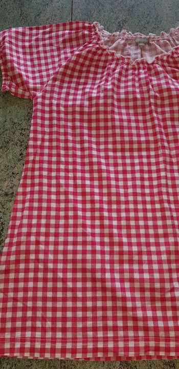 Tunique blouse à carreaux rouge et blanc