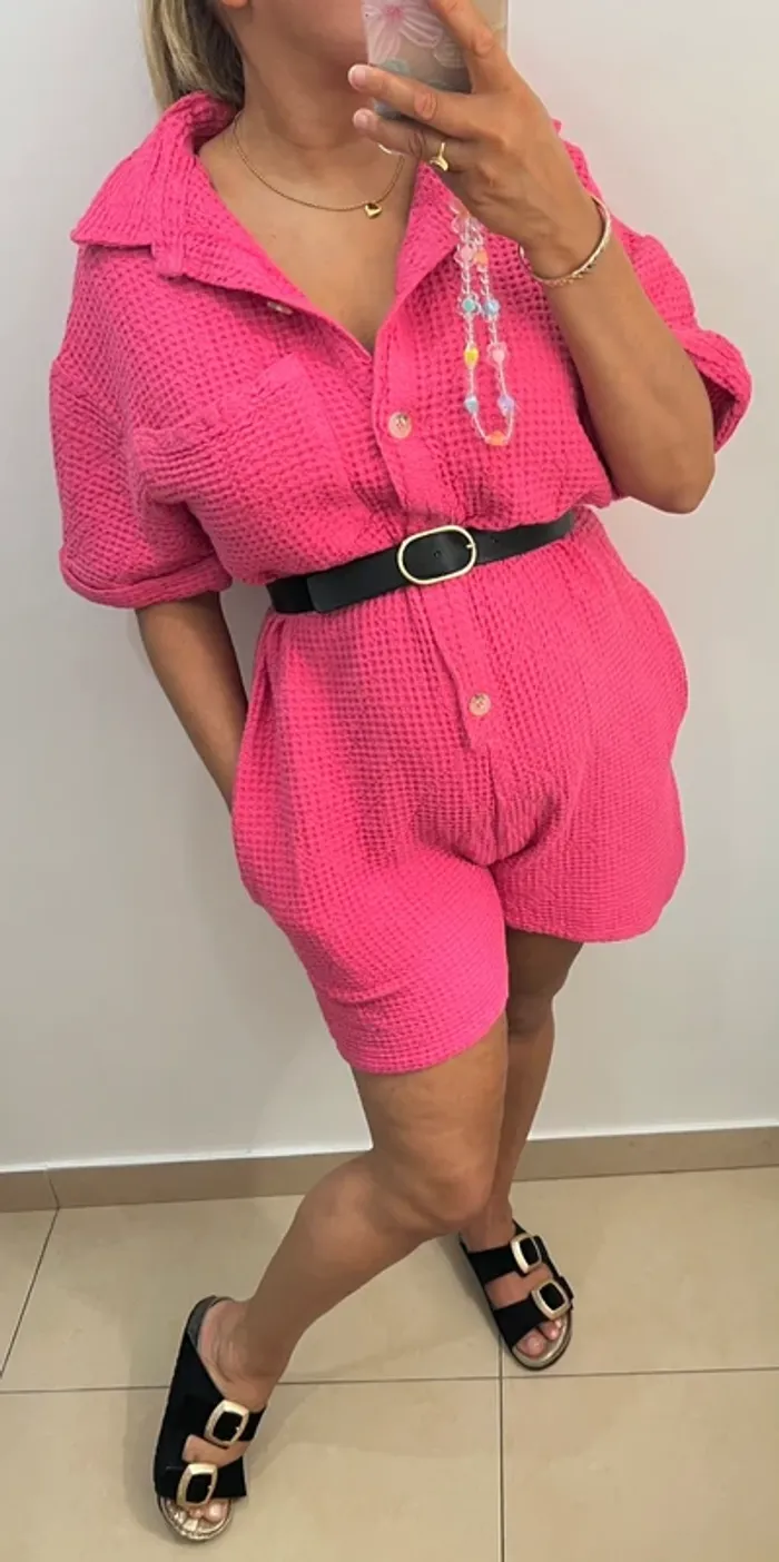 Combishort En Coton Gaufré Taille Unique - photo numéro 3