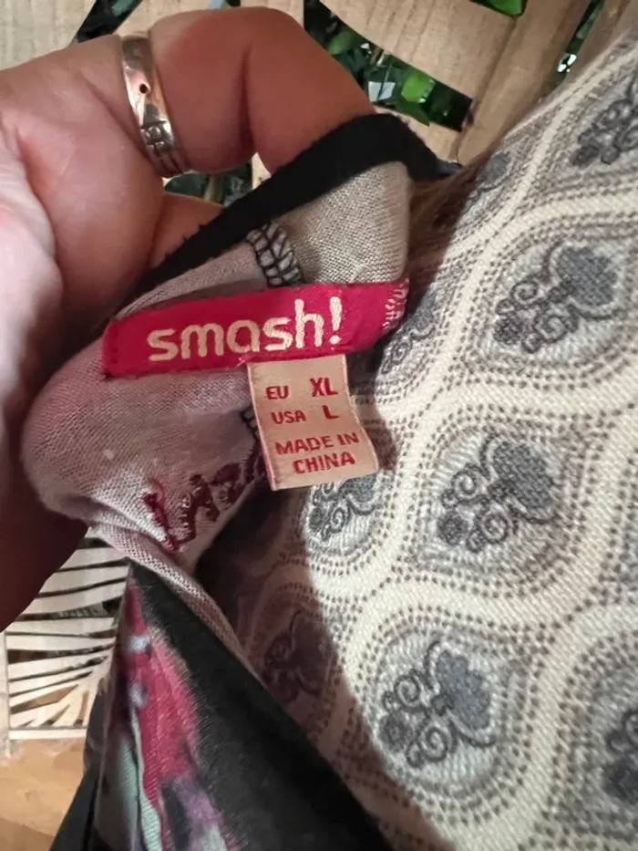 Blouse tunique SMASH fluide noir gris motif à fleurs coloré taille XL extensible - photo numéro 8