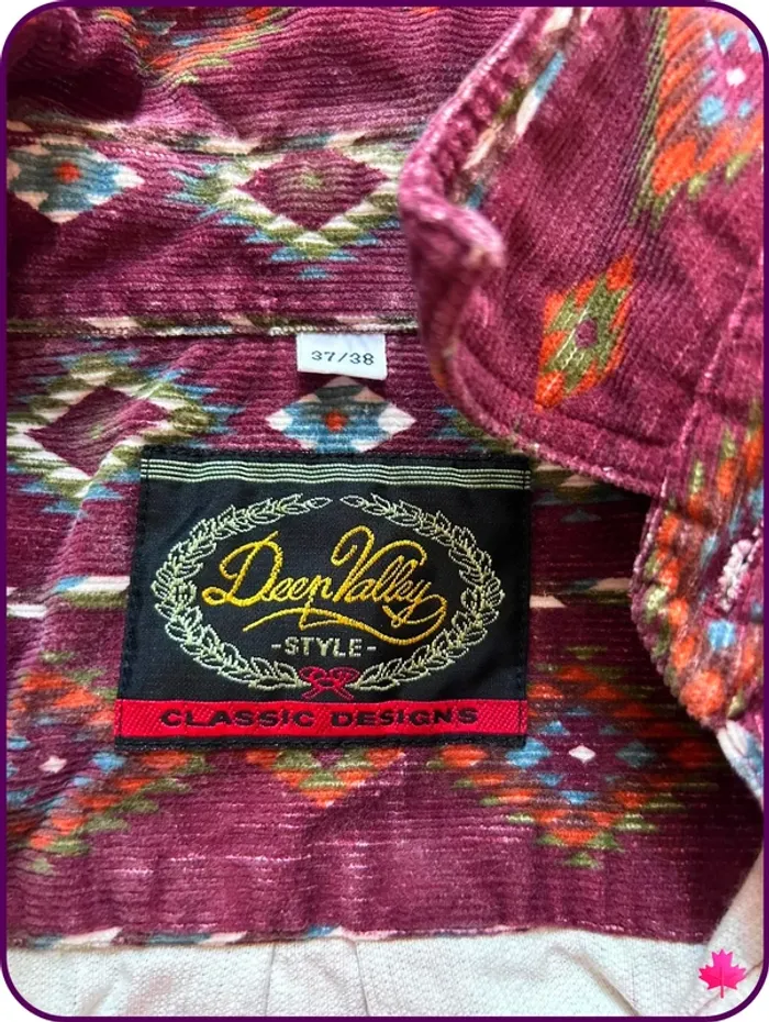 Rare chemise vintage Deep Valley velours côtelé motifs aztèques - photo numéro 4
