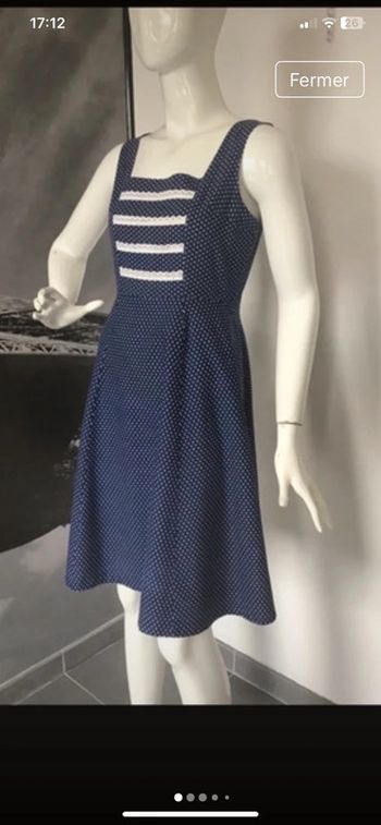 Robe vintage rétro 79s marine à pois et dentelle