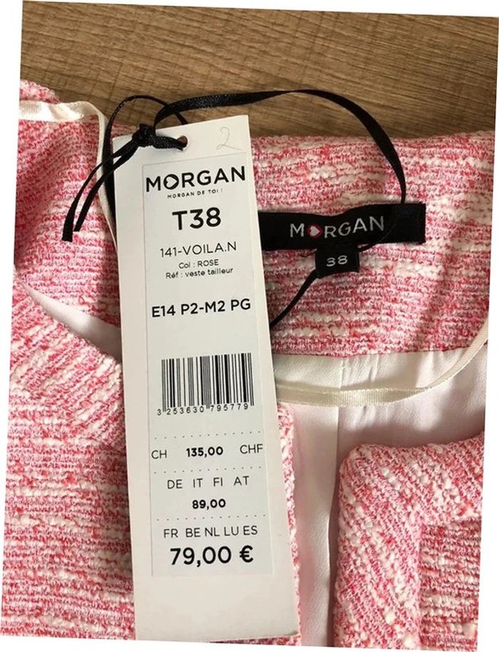 Veste de tailleur rose et blanche neuve Morgan taille 38 (valeur 79€) - photo numéro 14
