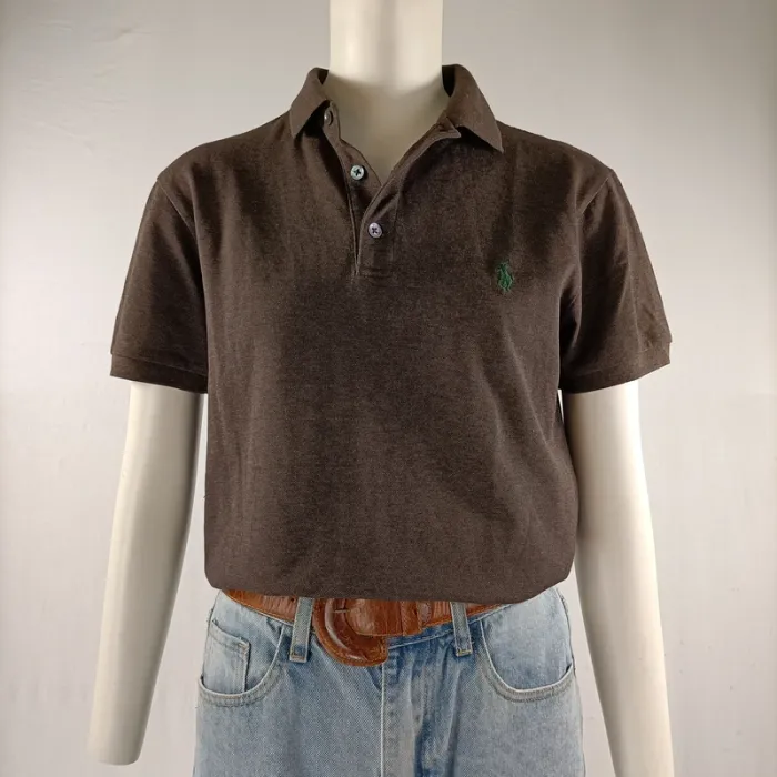 Polo marron slim fit Ralph Lauren en coton stretch, logo vert brodé, taille M homme A1197 - photo numéro 2